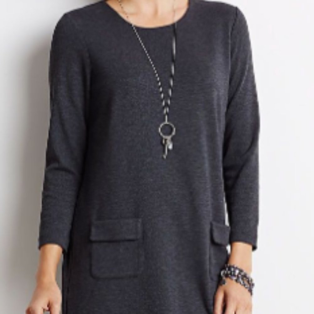 J. Jill Charcoal Gray Ponte Knit‎ Minimalist Scandi 3/4 Sleeve Shift Dress XS